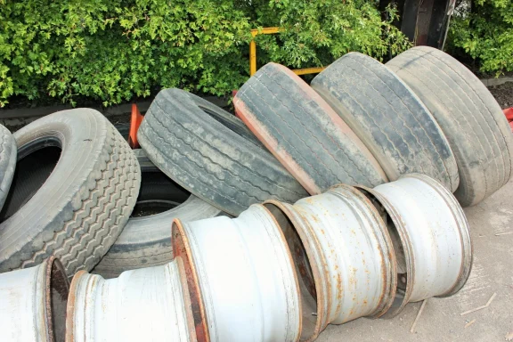 pile of old wagon tires